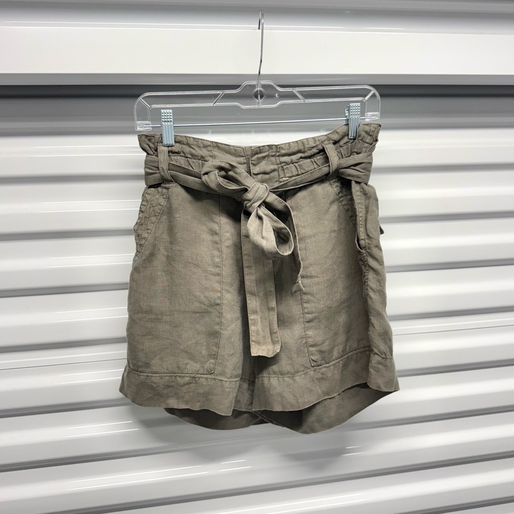 Joie Olive Green Linen Paperbag Waist Shorts